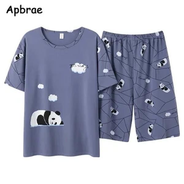 Conjunto de pijamas masculino de malha algodão o pescoço, Kawaii Dog Printing Pijamas, Pijamas de Lazer, Verão, Novo, 3XL