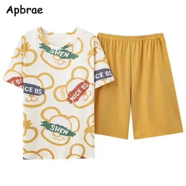 Conjunto de pijamas masculino de malha algodão o pescoço, Kawaii Dog Printing Pijamas, Pijamas de Lazer, Verão, Novo, 3XL