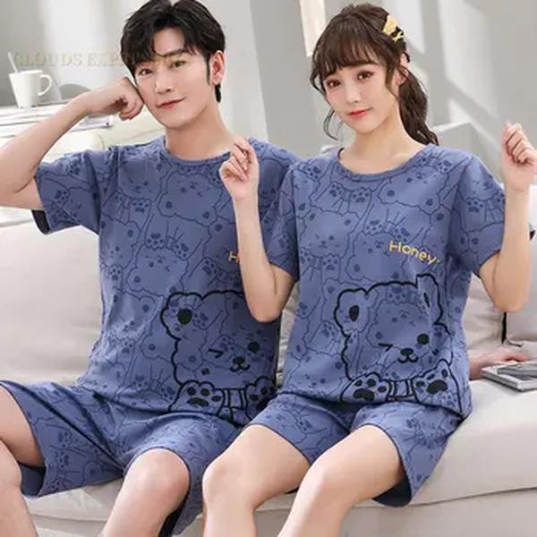 Verão novo de malha algodão casal dos desenhos animados pijamas dos homens vermelho conjunto casual masculino pijamas noite pijamas 3xl homewear