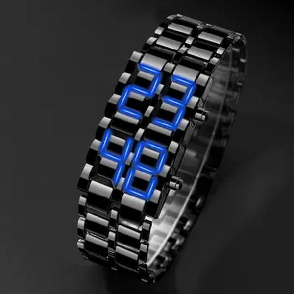 Relógio de pulso digital Lava masculino, metal completo preto, display LED azul, relógios masculinos, presentes para homem, relógio criativo esportivo para menino, moda