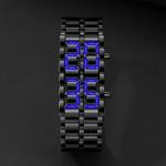 Relógio de pulso digital Lava masculino, metal completo preto, display LED azul, relógios masculinos, presentes para homem, relógio criativo esportivo para menino, moda