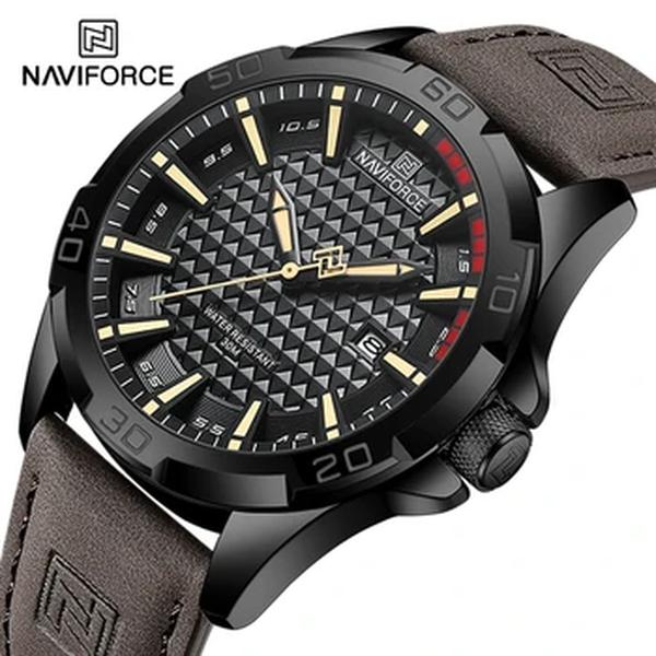 NAVIFORCE-Relógio de pulso quartzo de couro impermeável masculino, relógio masculino, casual, esportivo, militar, calendário, negócios, homem