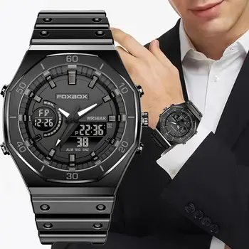 Relógio Quartz Dual Display Masculino, cronógrafo esportivo casual, relógio de pulso com mostrador grande, silicone, relógio digital à prova d'água, novo