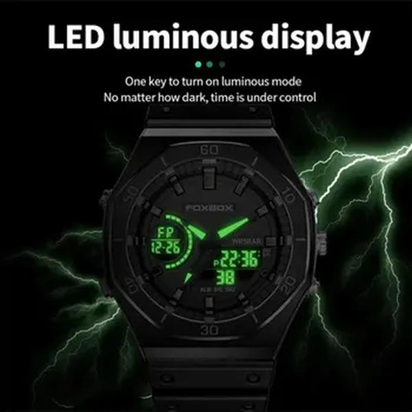 Relógio Quartz Dual Display Masculino, cronógrafo esportivo casual, relógio de pulso com mostrador grande, silicone, relógio digital à prova d'água, novo