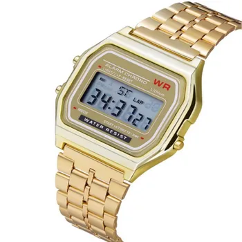 Novo Led Digital Impermeável Quartz Relógio De Pulso Vestido Dourado Relógio De Pulso Mulheres Homens Assista Homens Часы Мужские Erkek Kol Saati