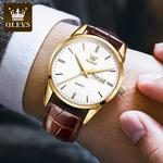 OLEVS-Relógio de pulso de quartzo impermeável clássico masculino, pulseira de couro, calendário, esportes, negócios, marca superior, 6898