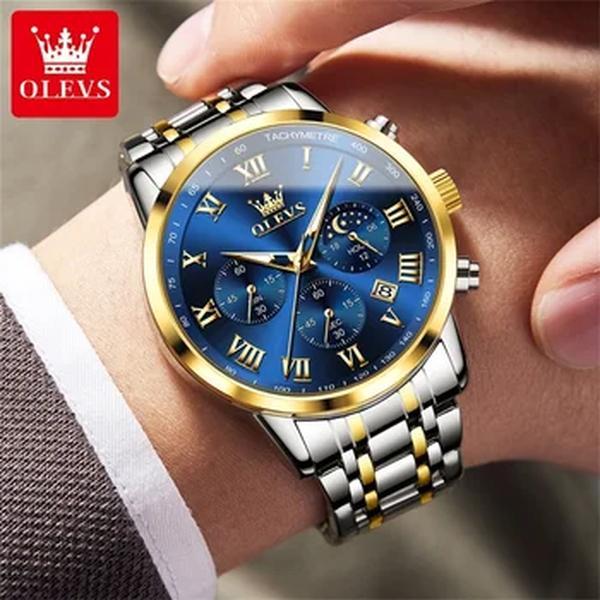 OLEVS-Relógio Quartz Fase da Lua Masculino, Aço Inoxidável, Impermeável, Relógio de Pulso Masculino, Data, Original, Marca de Luxo, Hot Sales