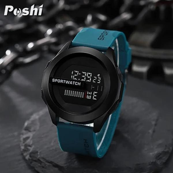 POSHI-Relógio impermeável do esporte para homens, relógio de pulso digital de luxo, cronômetro luminoso com data semana, relógio original, frete grátis