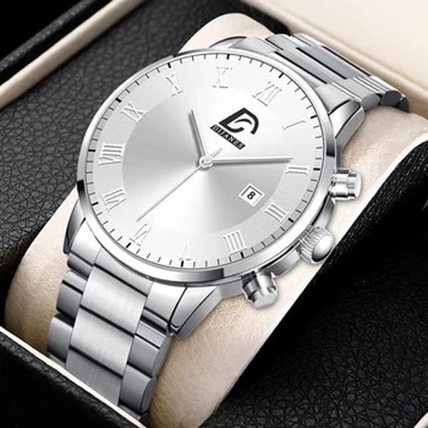 Reloj hombre Moda Mens Relógios De Luxo Em Aço Inoxidável Calendário De Quartzo Relógio De Pulso Homens Negócios Pulseiras Assista montre homme