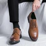 Sapatos masculinos de couro casual, tênis casual e formal, tênis Derby para dirigir e negócios, vestido preto, outono, 2024