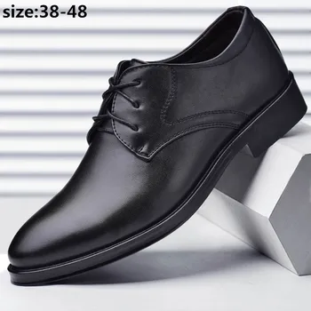 Sapatos de couro Oxford clássicos para homens, com renda para cima, respirável, derby, escritório, calçado de casamento, tamanho grande 38-48