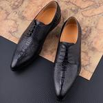 Oxfords de couro genuíno para homens, Black Lace Up, Sapatos Derby Masculino, Impressão de festas, Moda de luxo