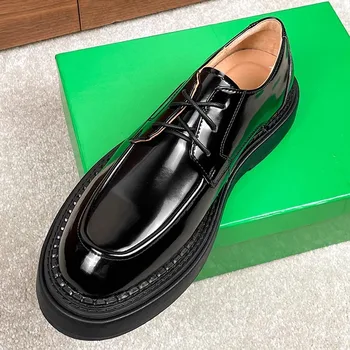 Sapatos derby de couro genuíno masculino, sapato de escritório de alta qualidade, vestido casual, sapato de casamento, moda britânica, luxo