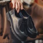 Maden, sapatos masculinos de couro redondo preto, wallabee retrô americano, sapatos de derby casual britânico, novo, parte superior baixa, primavera, 2022