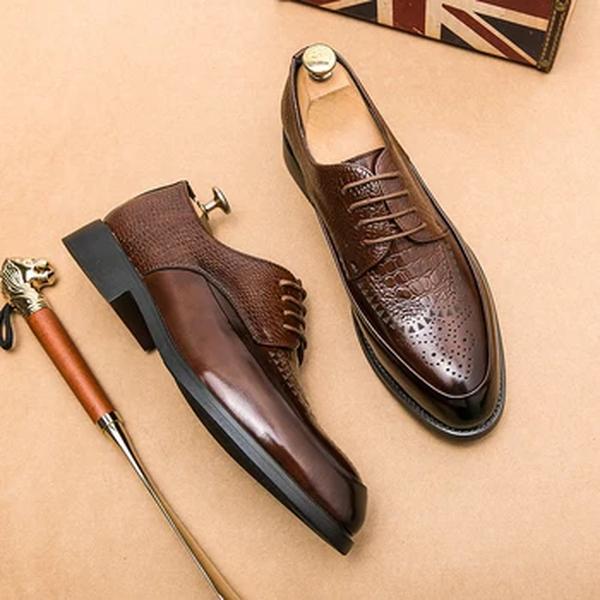 Sapato Oxford retrô de couro de crocodilo masculino, casual Brock, sapatos Derby social de escritório, formal, primavera, 2022