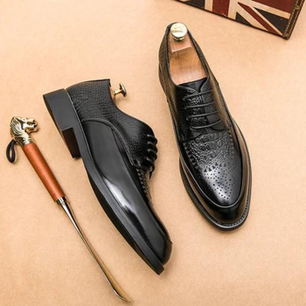 Sapato Oxford retrô de couro de crocodilo masculino, casual Brock, sapatos Derby social de escritório, formal, primavera, 2022