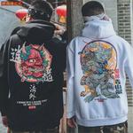 Homens e mulheres japoneses Hip Hop Hoodies, moletons casuais, pulôver solto, capuz diabo, streetwear Harajuku, moda meninos legais