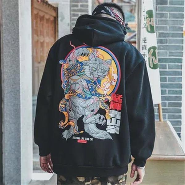 Homens e mulheres japoneses Hip Hop Hoodies, moletons casuais, pulôver solto, capuz diabo, streetwear Harajuku, moda meninos legais