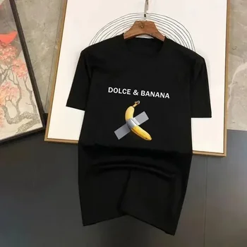 Camiseta de manga curta com estampa Dolce e Banana masculina e feminina, Tops extragrandes, roupas gráficas casuais, moda engraçada, verão