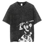 Camiseta com estampa gráfica japonesa do anime masculino, streetwear de hip hop, camiseta de manga curta casual Harajuku camiseta lavada solta, verão