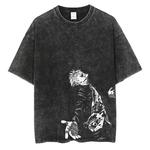 Camiseta com estampa gráfica japonesa do anime masculino, streetwear de hip hop, camiseta de manga curta casual Harajuku camiseta lavada solta, verão