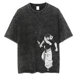 Camiseta com estampa gráfica japonesa do anime masculino, streetwear de hip hop, camiseta de manga curta casual Harajuku camiseta lavada solta, verão