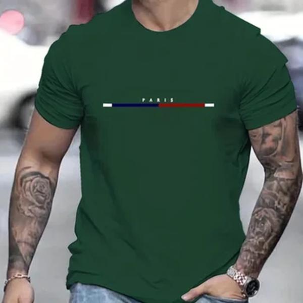 Camiseta de manga curta Paris masculina, blusa solta 100% algodão, 69857