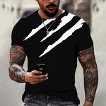 Camiseta larga com gola redonda masculina, tops casuais soltos, estilo simples, cor preto e branco, impressão artística 3D, novo design da moda