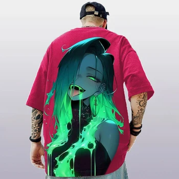 Camiseta 3D com estampa de personagens de anime masculino, Tops largos, manga curta, casual, tendência de rua, verão, nova