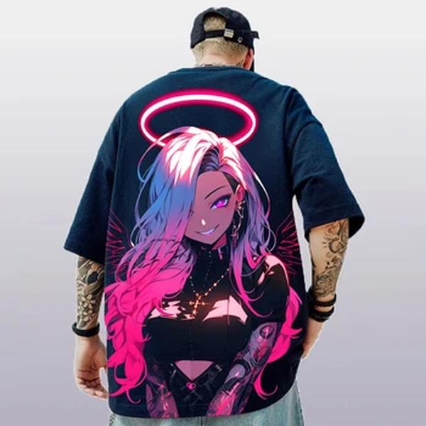 Camiseta 3D com estampa de personagens de anime masculino, Tops largos, manga curta, casual, tendência de rua, verão, nova