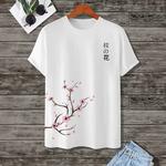 Camiseta solta de grandes dimensões masculina, estampada em flor de cerejeira 3D, manga curta casual diária, Harajuku Sportswear de rua