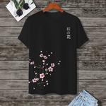 Camiseta solta de grandes dimensões masculina, estampada em flor de cerejeira 3D, manga curta casual diária, Harajuku Sportswear de rua