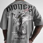 Camiseta masculina de manga curta com estampa angelical, gola redonda, algodão puro, solto, musculoso, na moda, venda quente, verão