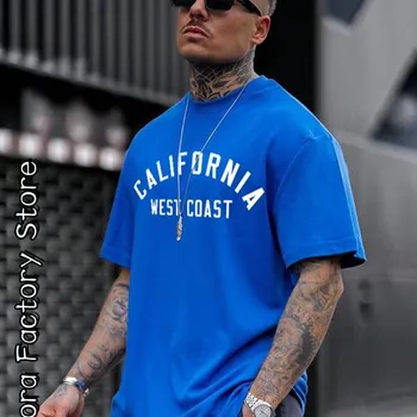 Camiseta masculina de algodão verão, tops da costa oeste californiana, camiseta masculina, letra camiseta, roupas de manga curta, harajuku streetwear