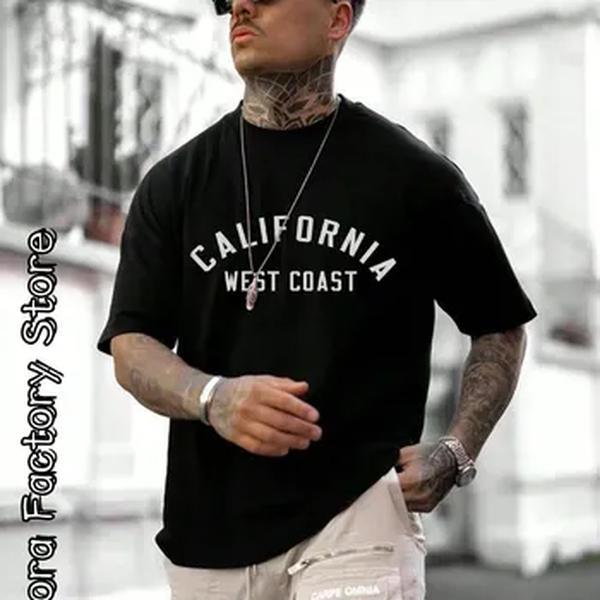 Camiseta masculina de algodão verão, tops da costa oeste californiana, camiseta masculina, letra camiseta, roupas de manga curta, harajuku streetwear