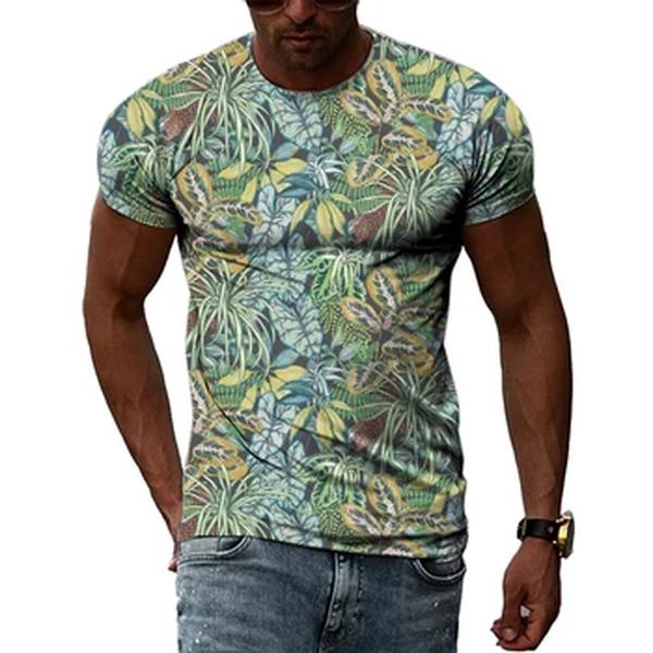 Verão nova masculina floral padrão 3d camiseta rua hip hop personalidade impressão topos moda em torno do pescoço manga curta roupas