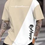 Letras e flores masculinas estampadas 3D camisa de manga curta, Harajuku T-shirt, camiseta esportiva casual de verão, roupas da moda