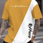 Letras e flores masculinas estampadas 3D camisa de manga curta, Harajuku T-shirt, camiseta esportiva casual de verão, roupas da moda