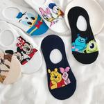 Disney-meias casuais de verão para mulheres, desenhos animados de animais, rato, pato, invisível, engraçado, algodão macio, bonito, tamanho 34-40, 5 pares