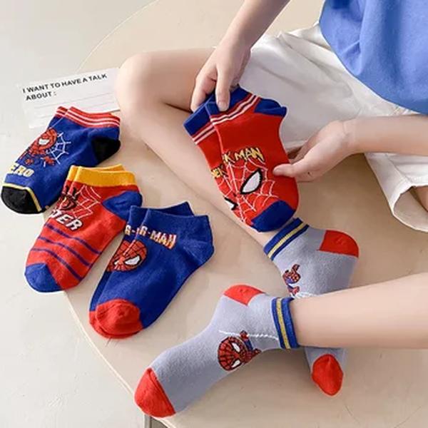 Crianças Spiderman Anime Meias, Meias Curtas, Meias de Barco, Desenhos Animados, Kawaii, Bebê, Meninos, Crianças, Presente, Verão, Primavera, 1-12Y, 5 Pares