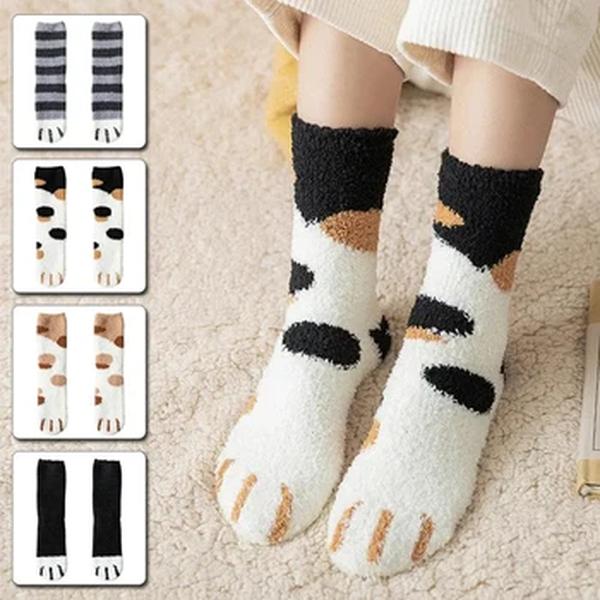 Meias de algodão de pelúcia para mulheres, Floor Sox, Animal Cat Paw, Cartoon Pattern, Super macio, engraçado, fofo, dormindo, casa, fêmea, inverno