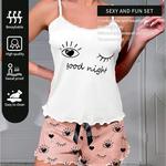 Conjunto de pijama feminino em forma de coração, shorts e top suspensor, casual em casa, cílios estampados, moda, novo