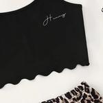 Sexy conjunto de pijamas com estampa leopardo feminino, pijama com decote em v, Homewear feminino, top sem mangas e shorts, shorts sling, fofo, novo