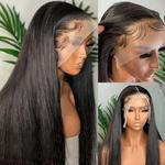 Bone Straight Lace Front Wig para mulheres negras, perucas de cabelo humano Remy brasileiro, pré arrancadas perucas frontais, densidade a 180%, 13x4