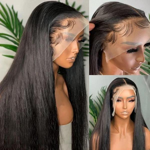 Bone Straight Lace Front Wig para mulheres negras, perucas de cabelo humano Remy brasileiro, pré arrancadas perucas frontais, densidade a 180%, 13x4