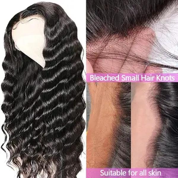 Loose Deep Wave peruca de cabelo humano para mulheres, peruca frontal transparente, pré arrancado, fechamento de onda, 13x4