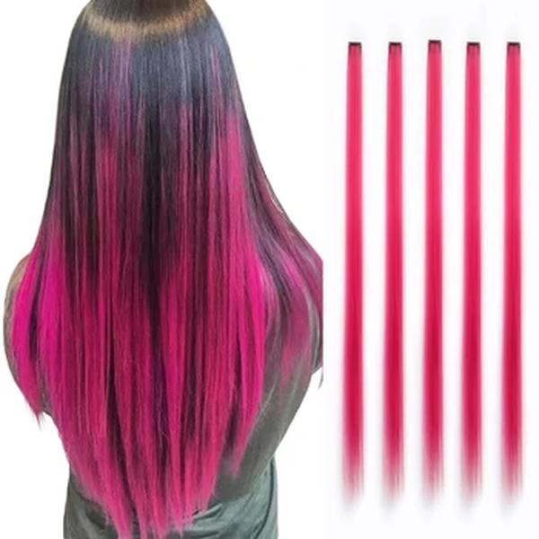 Sparkle extensões de cabelo com clipe no arco-íris, resistente ao calor, ouropel cabelo, brilhante, 22 em, 5 PCs por pacote