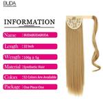 As extensões sintéticas retas longas do cabelo para mulheres, envoltório Ponytail, grampo no rabo de cavalo, hairpieces, Brown, cor preta, 22"