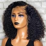 Peruca Curta Bob Onda Profunda Curly para Mulheres, Fecho Frontal de Renda Glueless, Cabelo Humano Brasileiro, 13x4 Perucas Lace Front, 250 Densidade