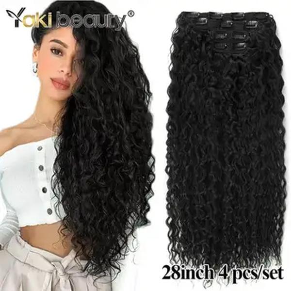 As extensões encaracoladas perversos sintéticas do cabelo, cabelo principal cheio remenda, onda de água, longo super, 160-200g, 4 PCes, 28"